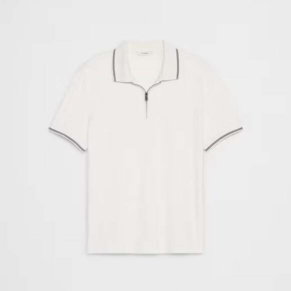 Banana Republic Zip Placket Polo, Large, Slim Fit, Transition Cream, EUC - Picture 1 of 5